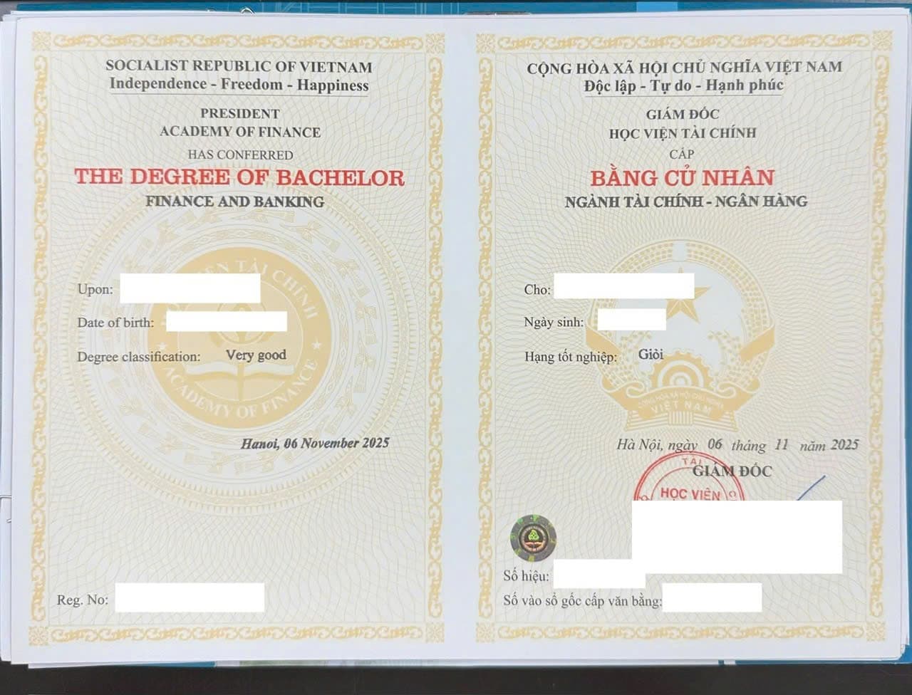 Mẫu văn bằng tốt nghiệp Học Viện Tài Chính